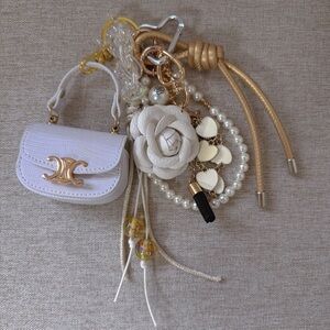 White Layered Mini Pouch Bag Charm Set | Pearl & Gold Luxe Vibes
